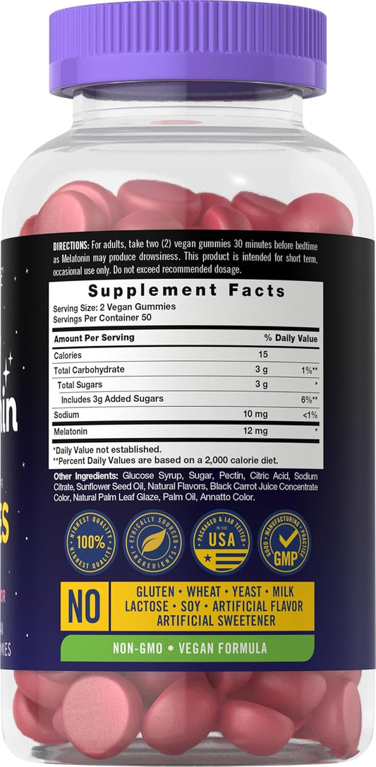 Carlyle Melatonin Gummies 12Mg | 100 Count | Berry Flavor | Vegan Supplement | Non-Gmo, Gluten Free