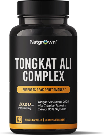Natgrown Tongkat Ali Extract 200 to 1 for Men (Longjack) Eurycoma Longifolia 1020mg per Serving - Men's Health Support - 120 Vegan Capsules