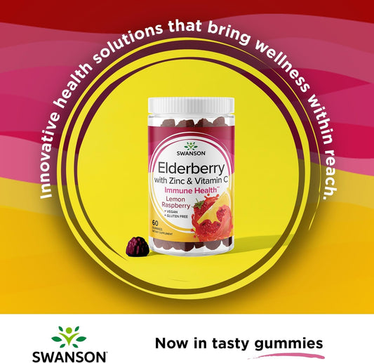 Swanson Elderberry Gummies With Zinc And Vitamin C - 60 Gummies - Immune Support Supplement For A Healthy Immune System