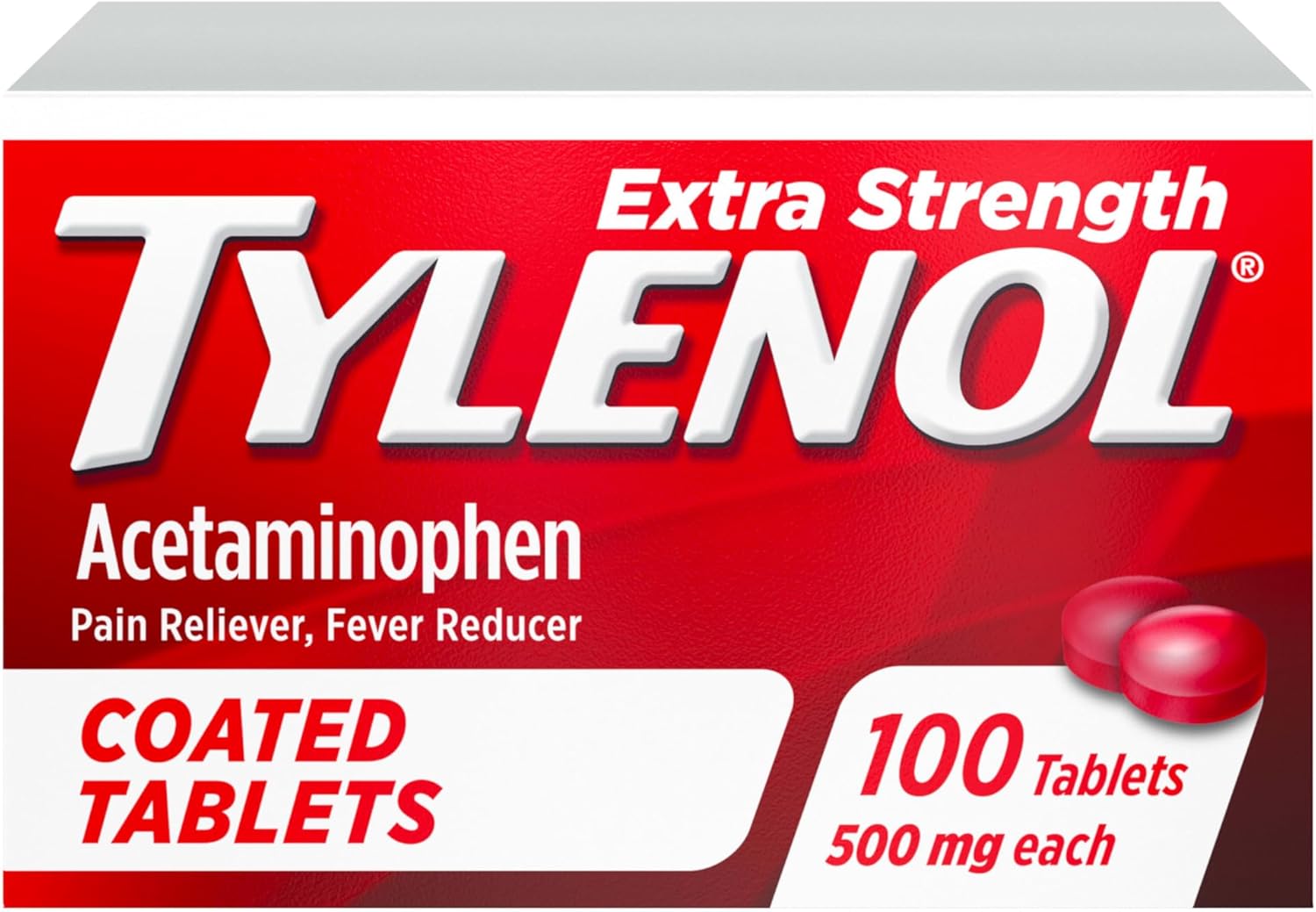 Tylenol Extra Strength Pain Relief Coated Tablets For Adults, 500Mg Acetaminophen Pain Reliever And Fever Reducer Per Tablet For Minor Aches, Pains, And Headaches, 100 Ct