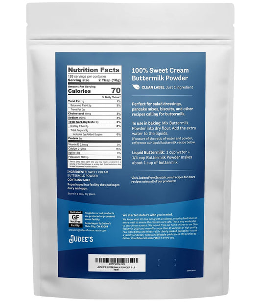 Judee’s Bulk Buttermilk Powder 40 lb (5lb Pack of 8) - 100% Non-GMO, Gluten-Free and Nut-Free - Perfect for Pancakes, Fried Chicken and Cornbread - Use in Baking or Cooking - Make Liquid Buttermilk