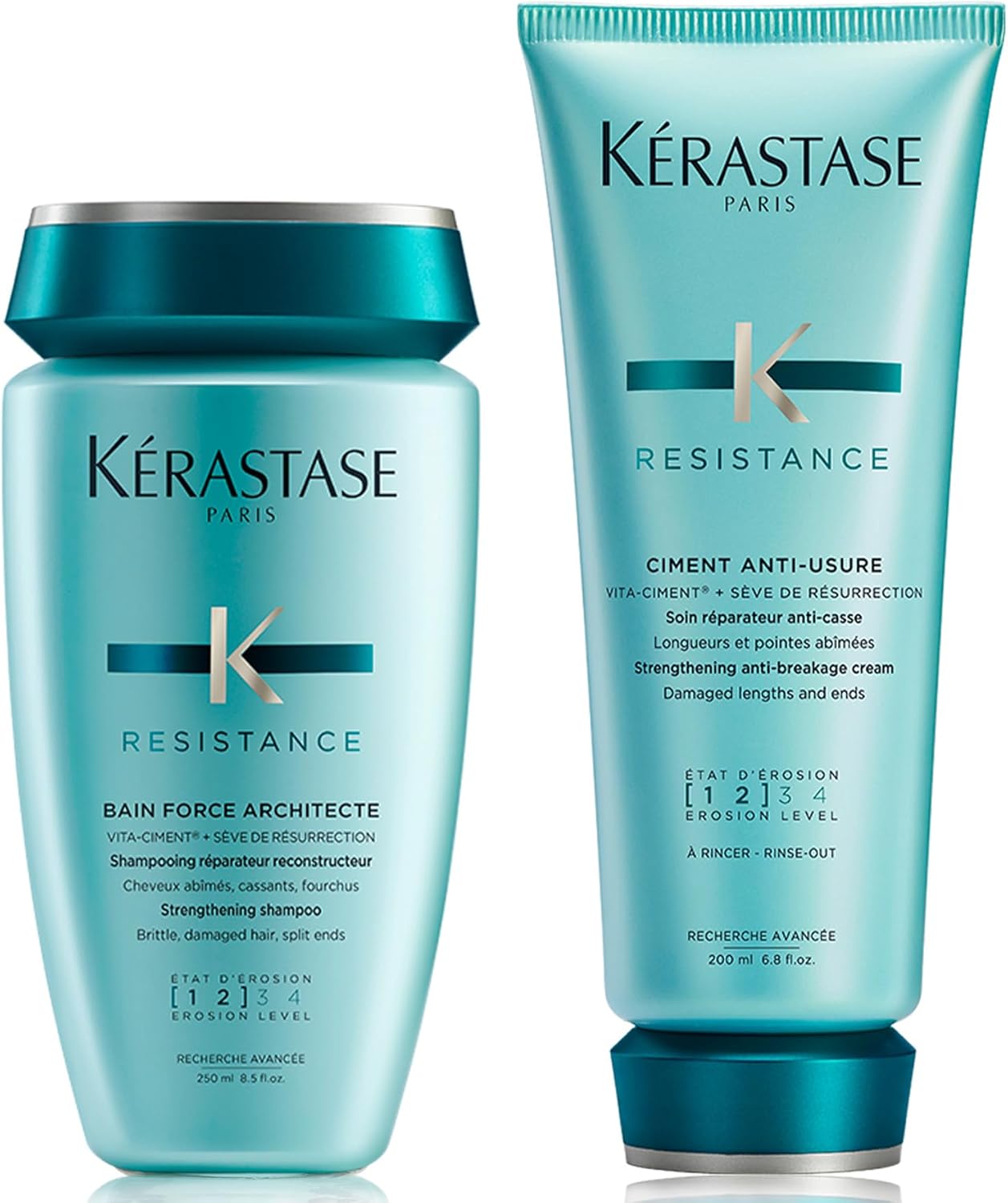 Kérastase Resistance Bain Force Architecte 250Ml & Ciment Anti-Usure 200Ml Duo