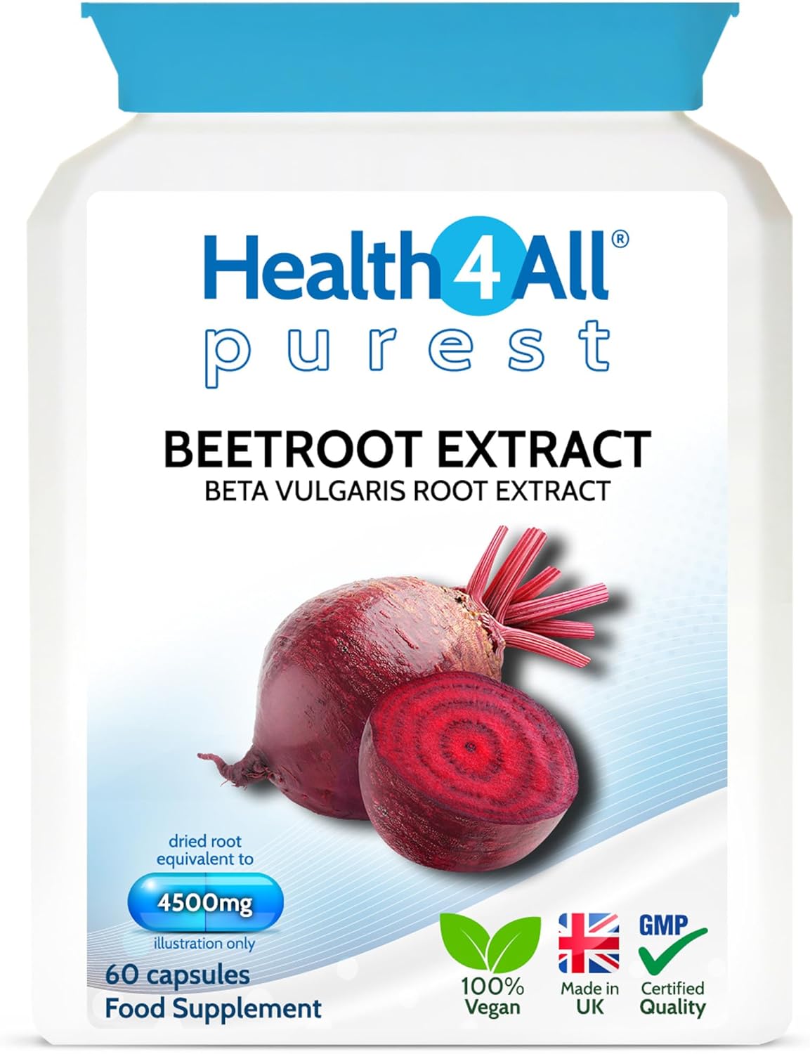 Health4All Beetroot Extract 4500Mg Per Capsule 60 Capsules (Not Tablets) Purest: No Additives Vegan Beetroot Supplement Standardised To Nitrates Contents