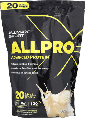 Allmax Sport Allpro Advanced Protein, Vanilla - 1.5 Lb - 20 Grams Of Protein Per Scoop - Low Fat & Zero Added Sugar - Approx. 19 Servings