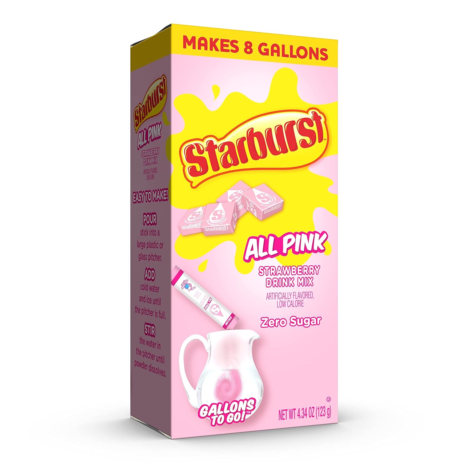 Starburst Gallons To Go Powdered Drink Mix, 8-Count Box (6 Pack), All Pink Strawberry - Low Calorie And Zero Sugar Drink Mix, Each Stick Makes 1 Gallon-Sized Pitcher