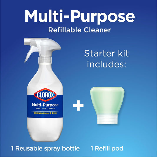 Clorox Multi-Purpose Cleaner System Starter Kit, Household Essentials, 1 Bottle And 1 Refill, Crisp Lemon, 1.13 Fl Oz