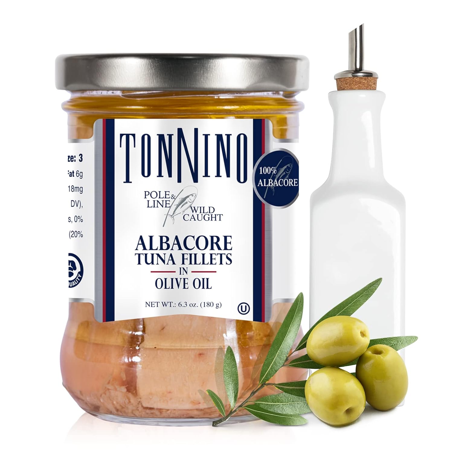 Tonnino Albacore Tuna in Olive Oil 6.3oz Premium 6-Pack: Omega-3 Rich, High Protein, Gluten-Free, Ready-to-Eat Tuna Packets for Tuna Salad, Tuna Fish Alternative to Salmon, Kosher, Pole & Line Caught