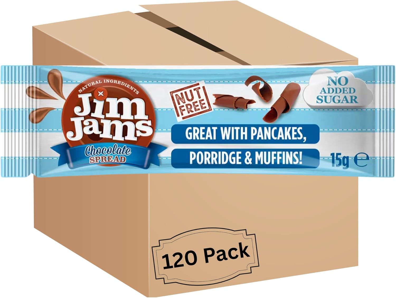 Jim Jams Milk Chocolate Spread 120X 15G Sachets – No Added Sugar, Nut Free, Keto Friendly, Gluten Free, Natural Ingredients, Low Sugar, Tooth-Friendly, Mini Chocolate Portion