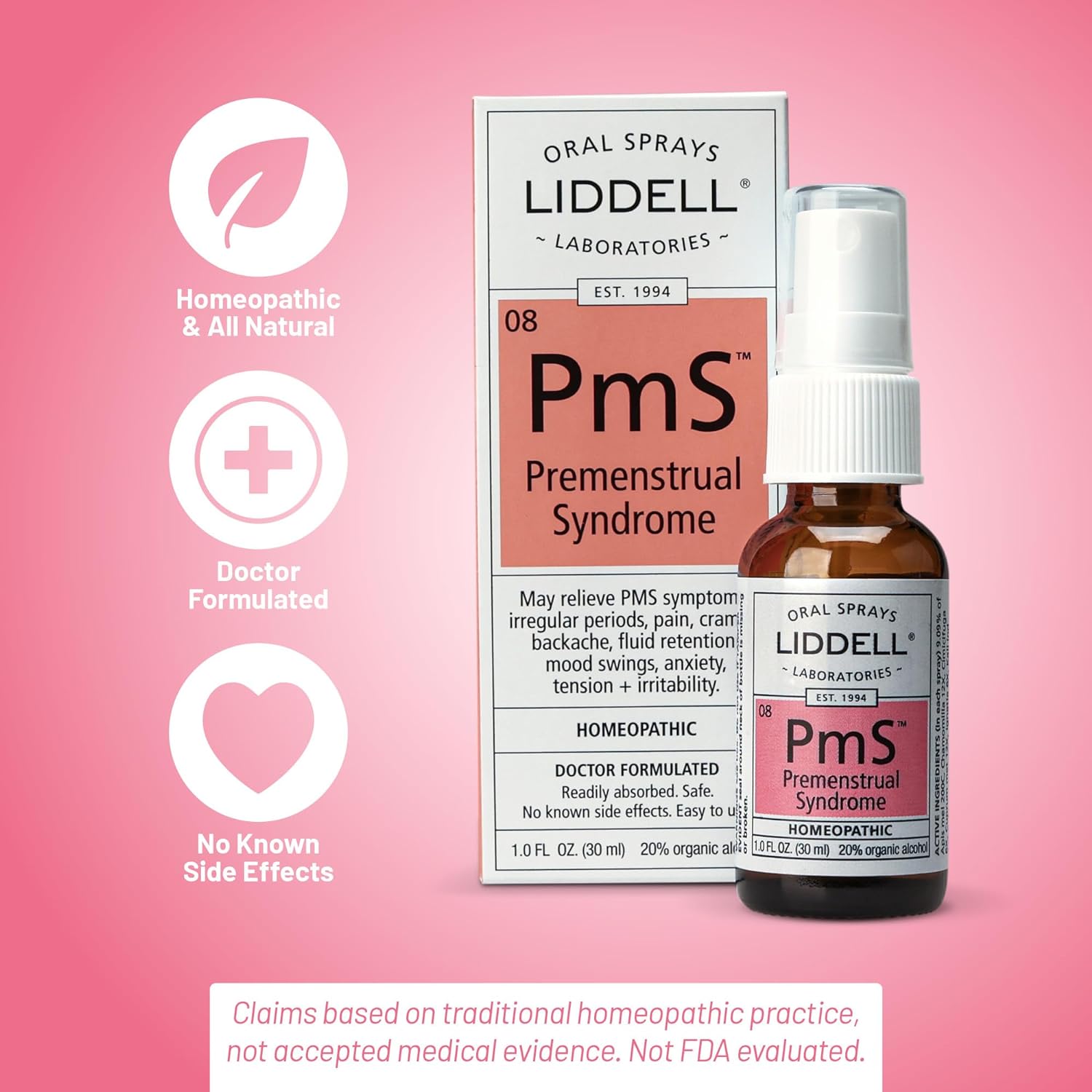 Liddell PMS - Natural Homeopathic Oral Spray - May Help with Issues associated with Period Muscle Discomfort, Mood Swings, and Back Discomfort - 1.0 fl. Oz : Health & Household