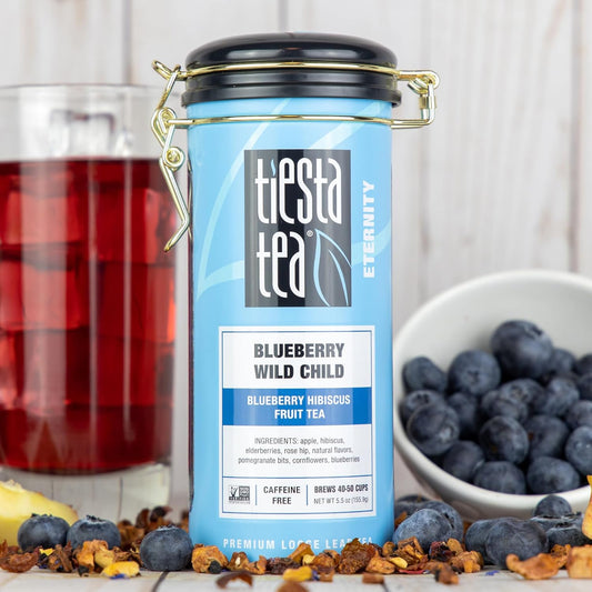 Tiesta Tea - Blueberry Wild Child | Blueberry Hibiscus Herbal Tea | Premium Loose Leaf Tea Blend | Non-Caffeinated Tea | Make Hot Or Iced Tea & Brews Up To 50 Cups - 33 Ounce Refillable Tin, Pack Of 6