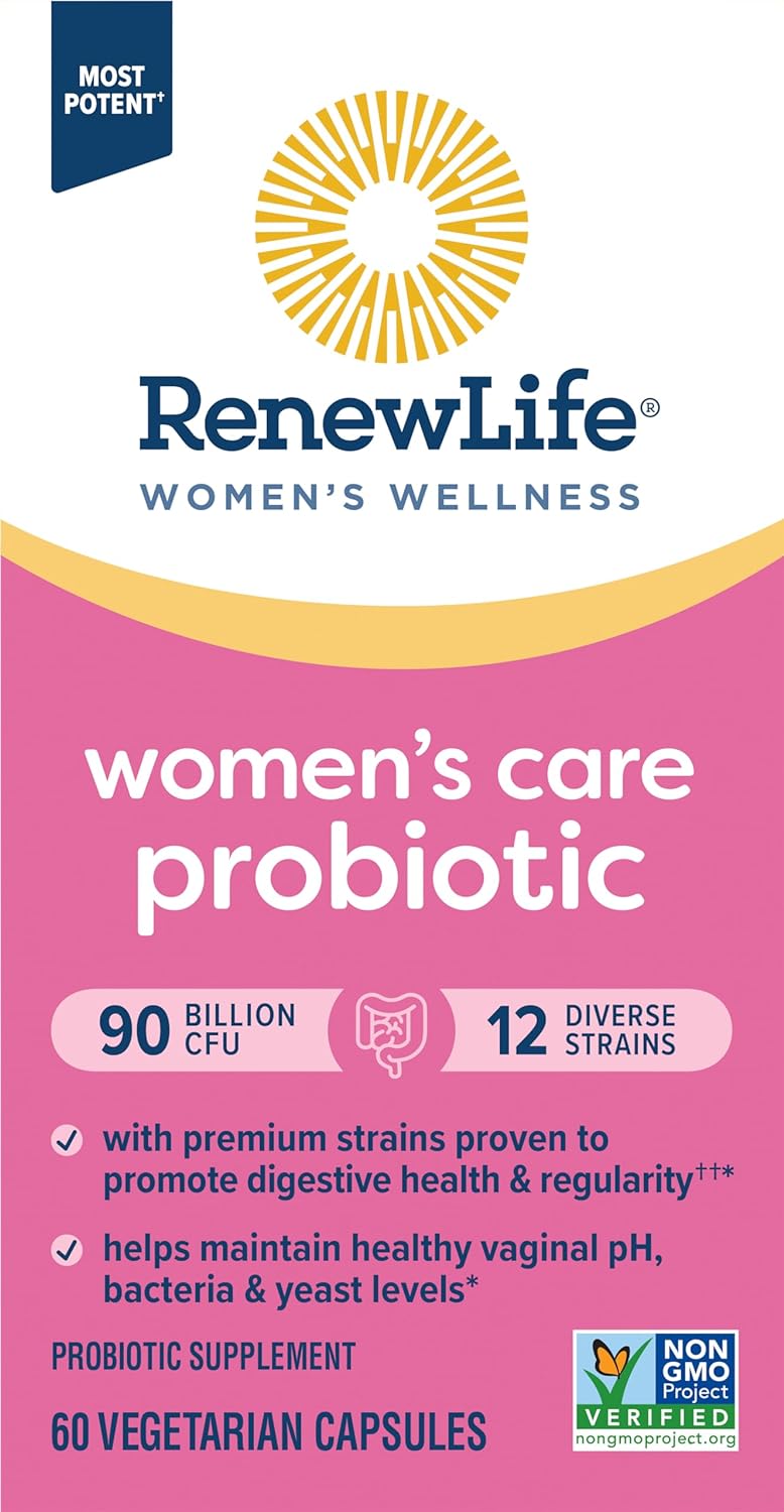 Renew Life Women's Probiotic Capsules, Supports pH Balance for Women, Vaginal, Urinary, Digestive and Immune Health, L. Rhamnosus GG, Dairy, Soy and Gluten-Free, 90 Billion CFU - 60 Ct : Health & Household
