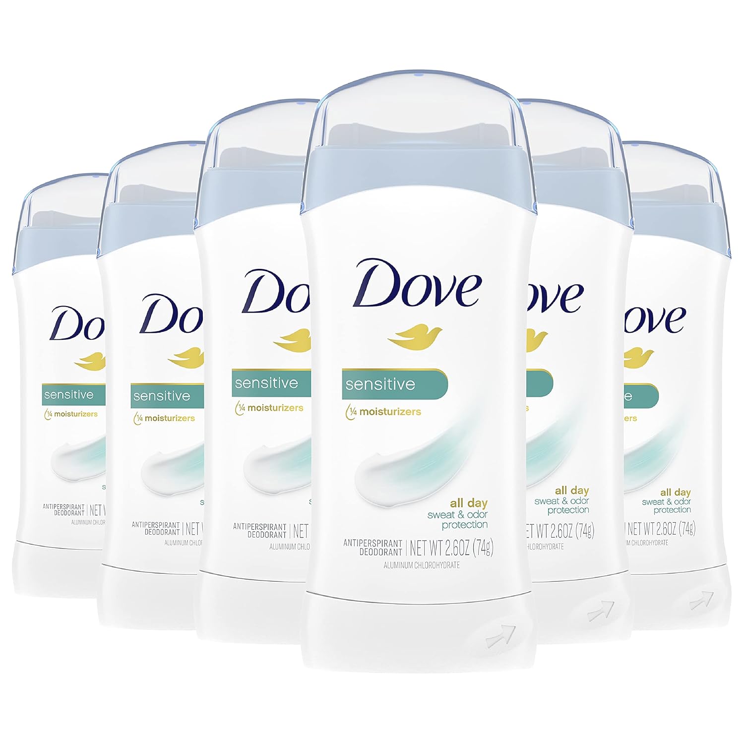 Dove Invisible Solid Antiperspirant Deodorant Stick For Women, 6 Count, Sensitive, For All Day Underarm Sweat & Odor Protection 2.6 Oz