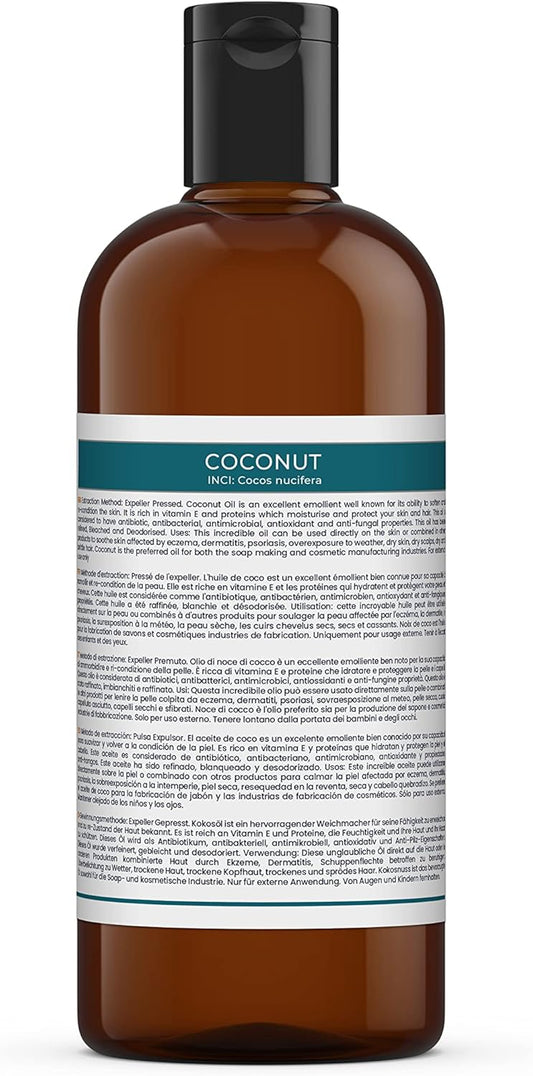 Mystic Moments | Coconut Carrier Oil 500ml - Pure & Natural Oil Perfect for Hair, Face, Nails, Aromatherapy, Massage and Oil Dilution Vegan GMO Free