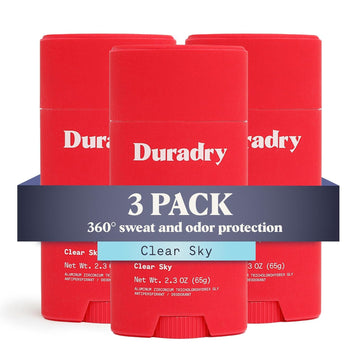 Duradry AM Deodorant & Antiperspirant - Prescription Strength Deodorant for Hyperhidrosis, Antiperspirant for Women & Men, Armpit Sweat Protection, Silicone-free - Clear Sky, 2.3 Oz (Pack of 3)