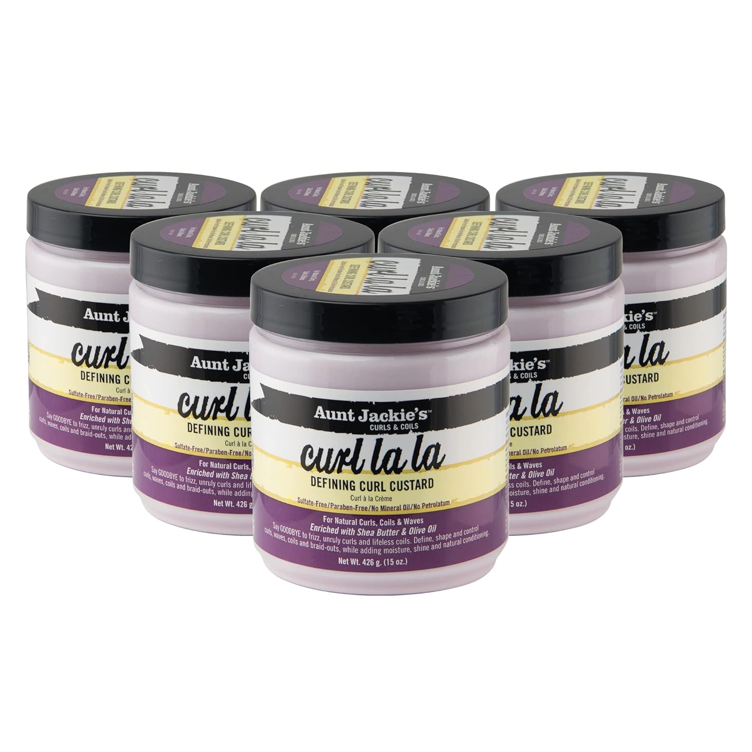 Aunt Jackie'S Curls And Coils Defining Custard For Natural Hair, Enriched With Shea Butter And Olive Oil, 15 Oz, 6 Pack