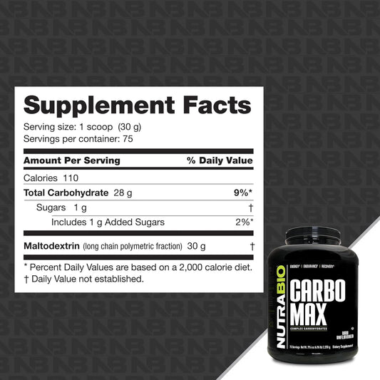 Nutrabio Carbomax Maltodextrin Powder - Carbohydrate Powder For Sustained Energy - Calorie Rich For Muscle And Weight Gain - Unflavored - 5 Pounds, 75 Servings