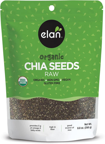 Elan Organic Chia Seeds, 8.8 Oz, Natural Raw Black Chia Seeds, Plant-Based, Non-Gmo, Vegan, Gluten-Free, Kosher, Gels Easily, Superfood