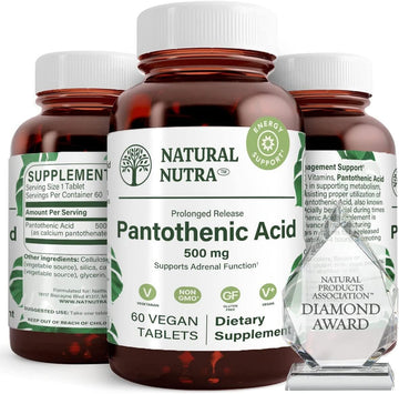 Natural Nutra Time Release Pantothenic Acid 500 Mg, Vitamin B5 Supplement Helps Break Down Fat And Carbohydrates, Metabolism And Energy, 60 Vegetarian Tablets (2 Pack)
