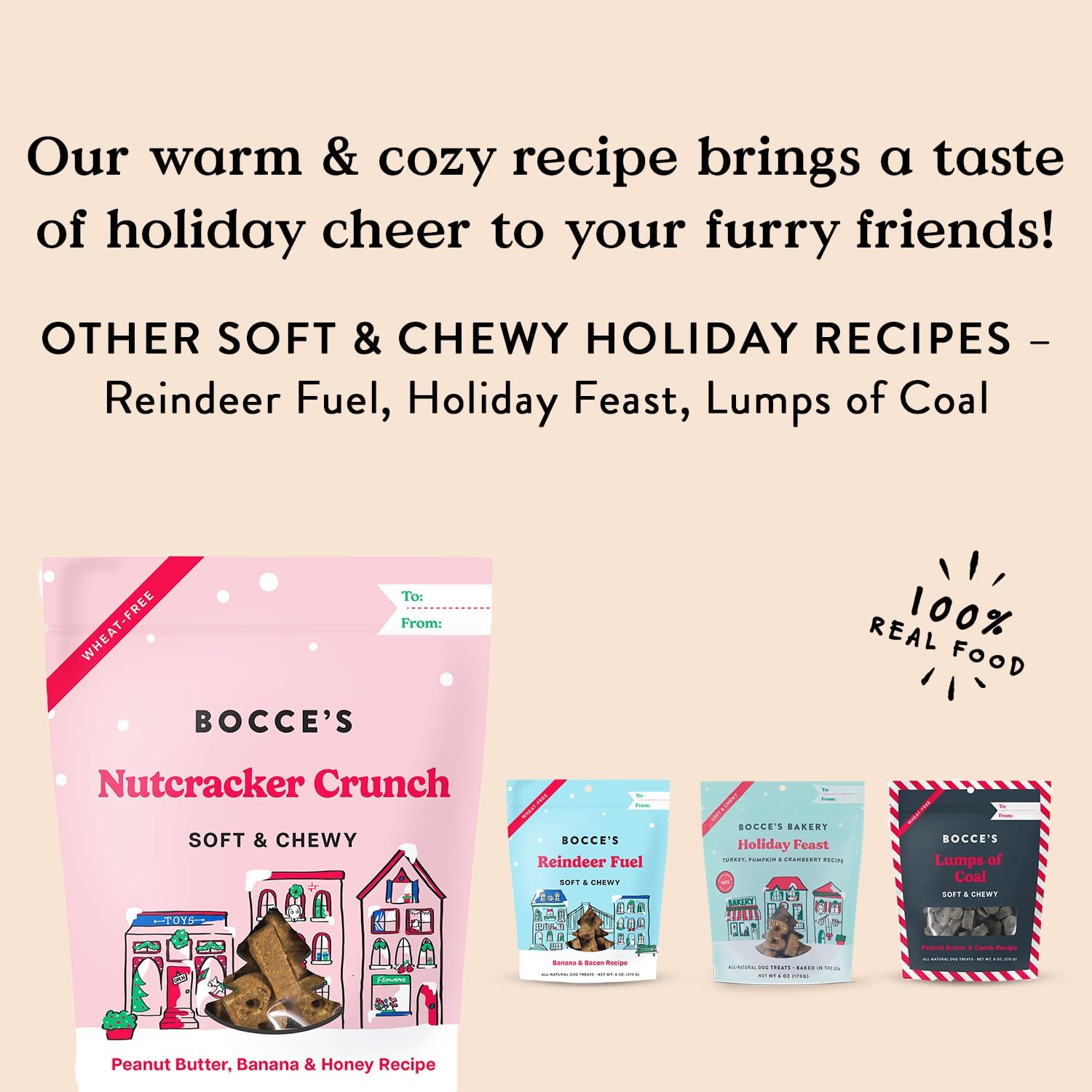 Bocce's Bakery All-Natural, Seasonal, Nutcracker Crunch Dog Treats, Wheat-Free, Limited-Ingredient Soft & Chewy Treats Inspired by Christmas, 6 oz : Pet Supplies