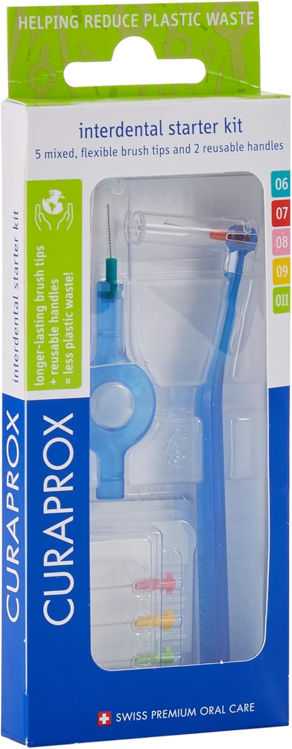 Curaprox Cps Interdental Brush Starter Kit, Mixed - 06, 07, 08, 09, 011 Interdental Brushes + 2 Interdental Toothbrush Holders