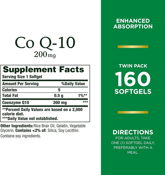Nature'S Bounty Coq10 200 Mg Softgels, Heart Health & Cellular Energy Support, Twin Pack, 160 Rapid Release Softgels