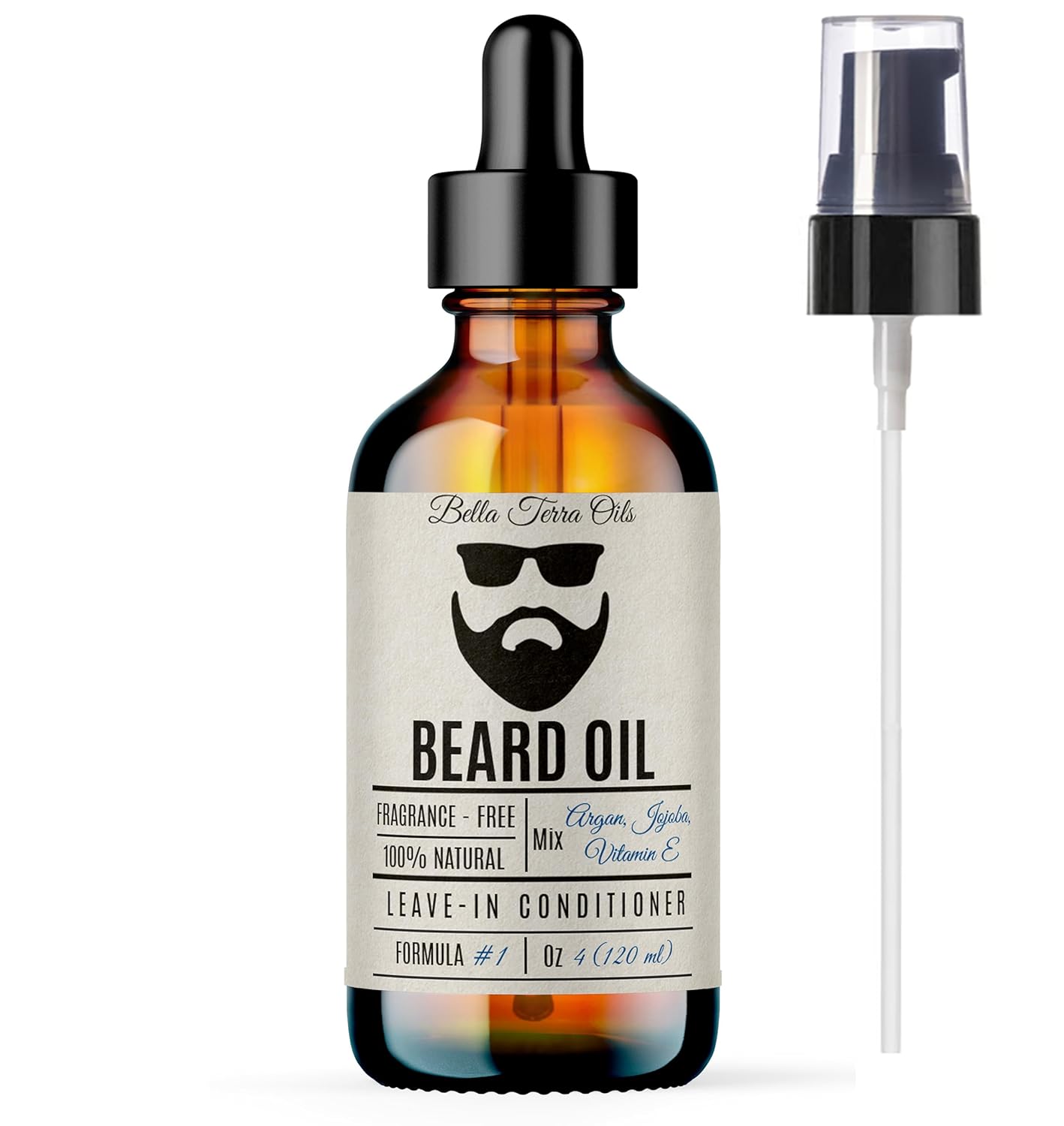 Bella Terra Oils - Beard Oil 4oz - Crafted with Genuine Natural Organic Vitamin E, Organic Jojoba & Argan, Classic Anti-Friz Formula, Elevating Beard Luster & Care