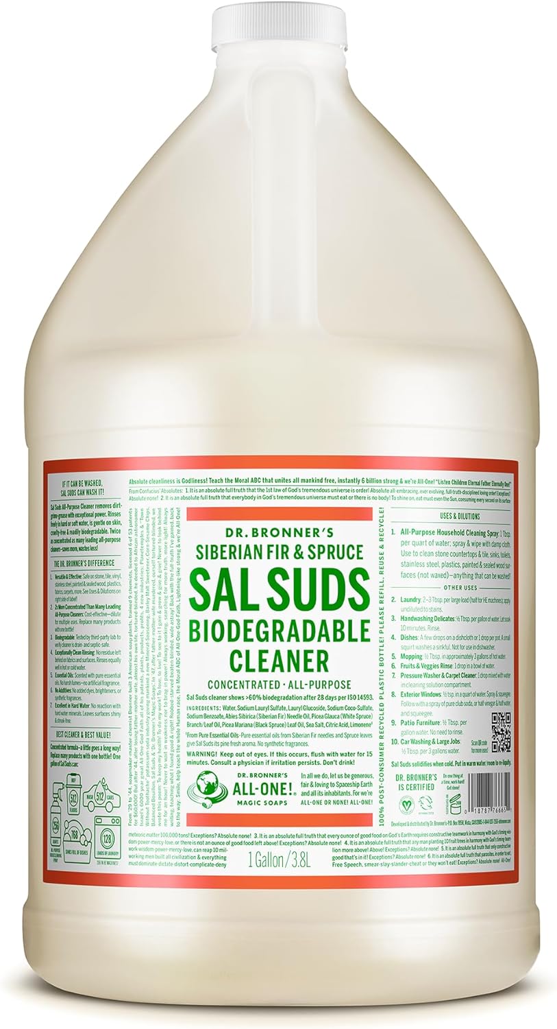Dr. Bronner's - Sal Suds Biodegradable Cleaner (1 Gallon) - All-Purpose Cleaner, Pine Cleaner for Floors, Laundry and Dishes, Cuts Grease and Dirt