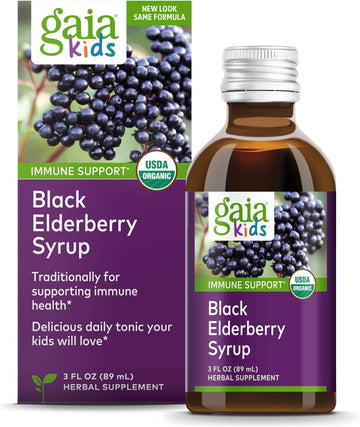 Gaia Herbs Gaiakids Black Elderberry Syrup - Delicious Immune Support Supplement For Kids - With Organic Black Elderberries And Honey - Usda Certified Organic Black Elderberry Syrup - 3  S