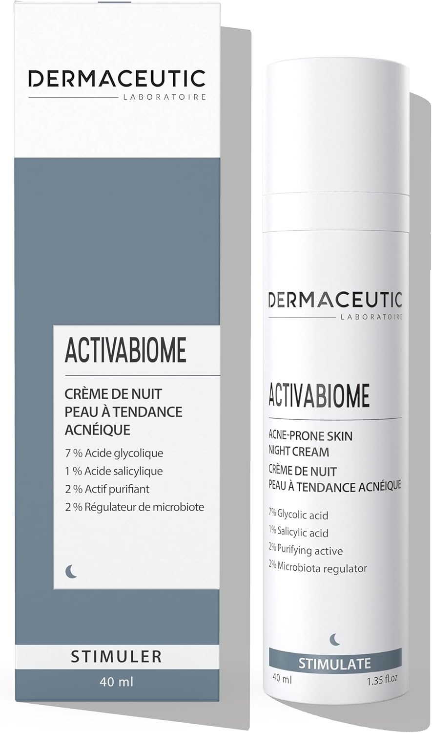 Dermaceutic Activabiome - Prone Skin Night Cream With Glycolic Acid Solution, Microbiota Regulator, Salicylic Acid And Purifying Active - 40 Ml