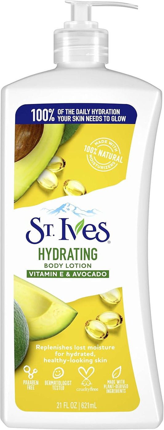 St. Ives Hydrating Hand & Body Lotion Moisturiser For Dry Skin Vitamin E & Avocado Made With 100% Natural Moisturisers 21 Oz (Pack Of 4)
