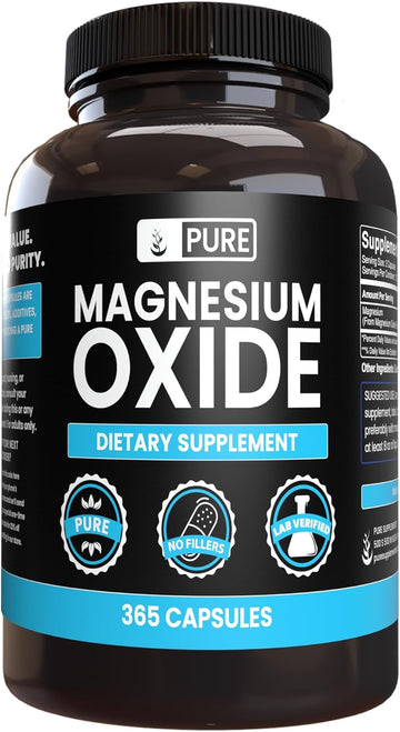 Pure Original Ingredients Magnesium Oxide No Magnesium Or Rice Fillers, Always Pure, Lab Verified (365 Capsules)