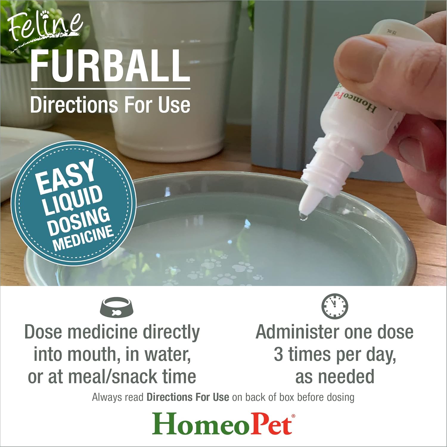 Homeopet Feline Furball, Safe And Natural Hairball Medicine For Cats, Natural Pet Medicine, 15 Milliliters : Pet Supplies