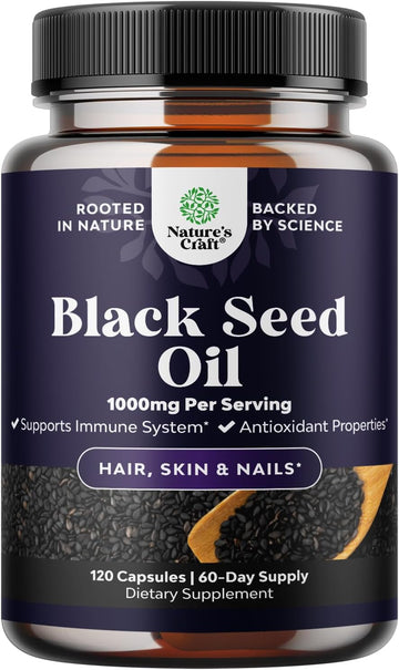 Cold Pressed Black Seed Oil Capsules - Vegan Nigella Sativa Black Cumin Seed Oil Capsules with Omega 3 6 9 Antioxidants and Thymoquinone for Hair Growth Immune Support Joint Health and Digestion