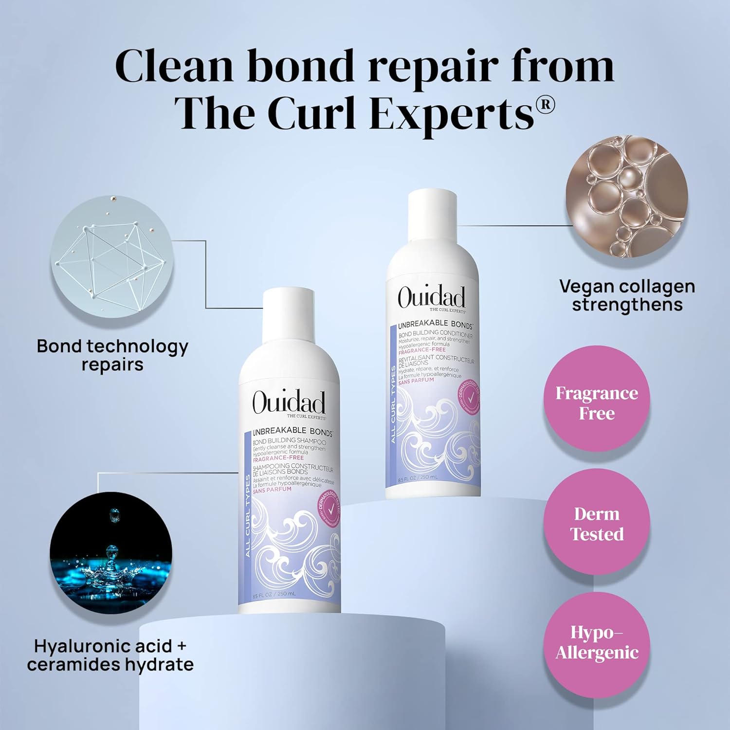 OUIDAD Unbreakable Bonds Bond Building Shampoo for Curly Hair - Fragrance Free - 8.5 oz : Beauty & Personal Care