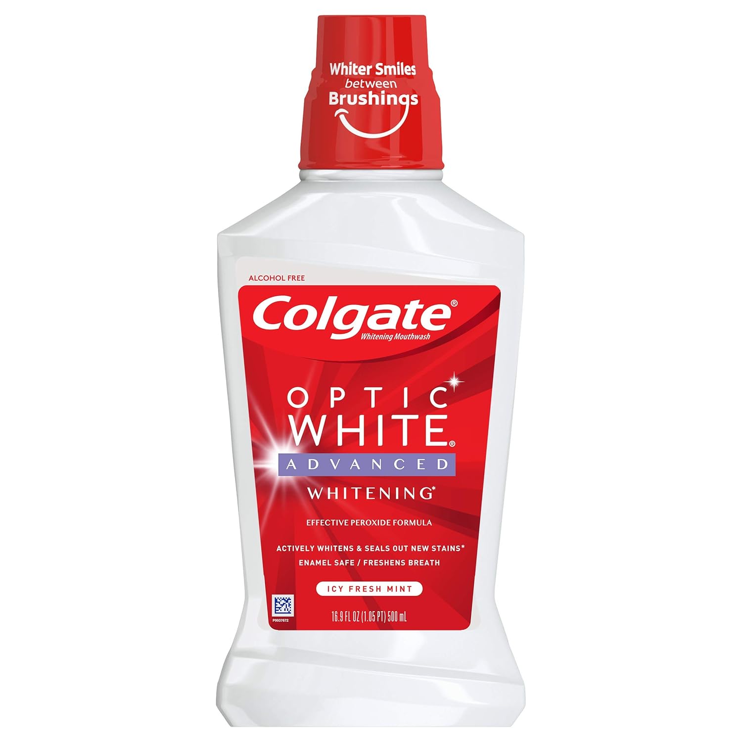 Colgate Optic White Whitening Mouthwash, Fresh Mint - 500Ml, 16.9 Fluid Ounce