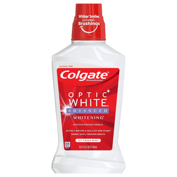 Colgate Optic White Whitening Mouthwash, Fresh Mint - 500Ml, 16.9 Fluid Ounce