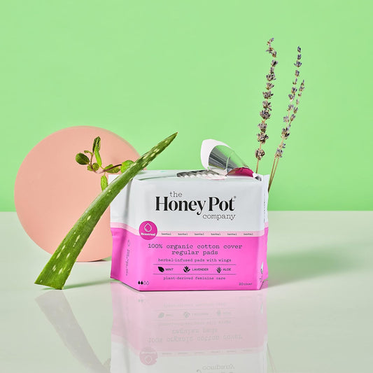 The Honey Pot Company - Herbal Regular Flow Pads w/Wings - Organic Pads for Women - Infused w/Essential Oils for Cooling Effect - Feminine Care - 20ct