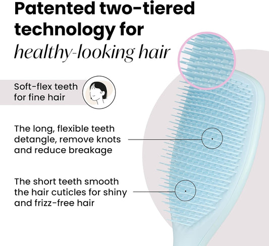 Tangle Teezer Large Fine And Fragile Ultimate Detangler Hairbrush For Coloured, Fine & Thin Hair - Two-Tiered Soft Flex Teeth Reduce Breakage & Pulling - Gentle On Delicate Hair - Seafoam Blue