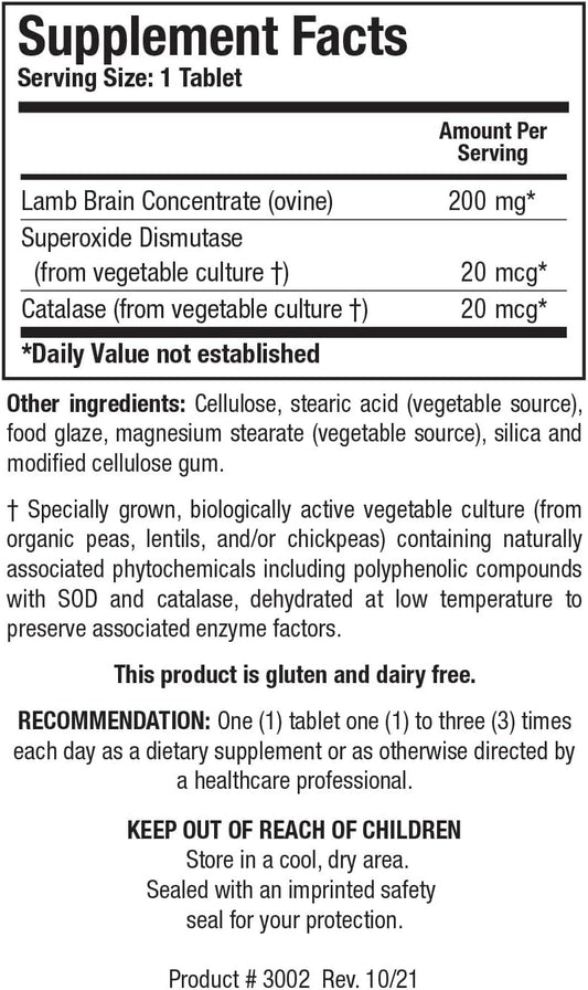 Biotics Research Cytozyme B Supports Brain Health. Raw Lamb Brain. Improves Memory. Supports Mental Clarity And Acuity. Potent Antioxidant Activity, Sod, Catalase, 60 Tablets