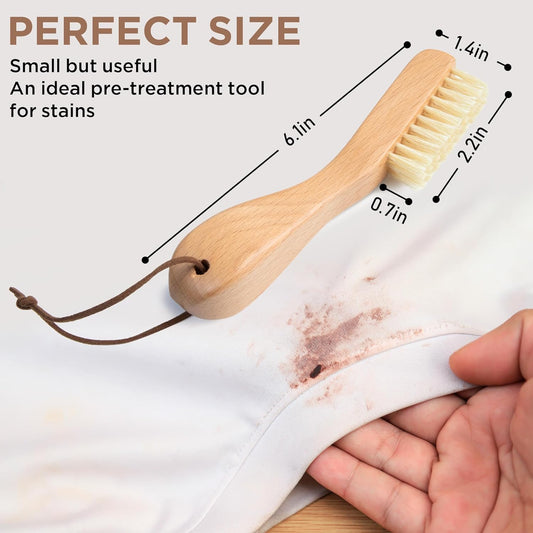TAKAVU Stain Brush, Laundry Brush for Stain Removal, Natural Boar Bristle Cleaning Brush with Ergonomic Handle, Suitable for Delicate Fabrics Without Damage, Perfect for Laundry, Shoes, Boots, Home