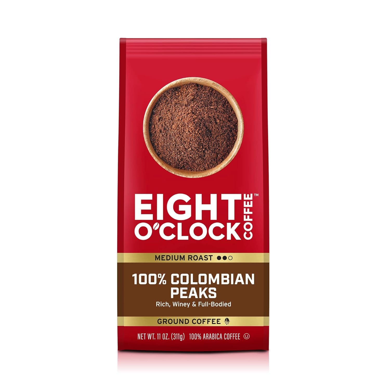 Eight O'Clock Coffee 100% Colombian Peaks & Arabica, 11 Ounce (Pack Of 6) Medium Roast Ground Coffee, Rich & Winey