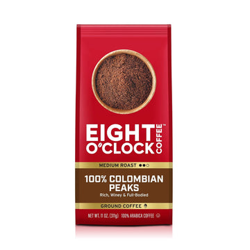 Eight O'Clock Coffee 100% Colombian Peaks & Arabica, 11 Ounce (Pack Of 6) Medium Roast Ground Coffee, Rich & Winey