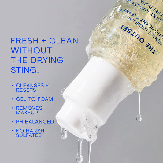 The Outset Gentle Micellar Antioxidant Cleanser - Gel Face Wash + Makeup Remover - Hydrating And Brightening - Fragrance Free For Sensitive Skin - Clean, Vegan, Gluten Free, All Skin Types - 5 Fl Oz