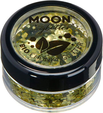 Biodegradable Eco Chunky Glitter By Moon Glitter - Green - Cosmetic Bio Festival Makeup Glitter For Face, Body, Nails, Hair, Lips - 3G