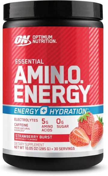 Optimum Nutrition Amino Energy Powder Plus Hydration, With Bcaa, Electrolytes, And Caffeine, Strawberry Burst, 30 Servings (Packaging May Vary)