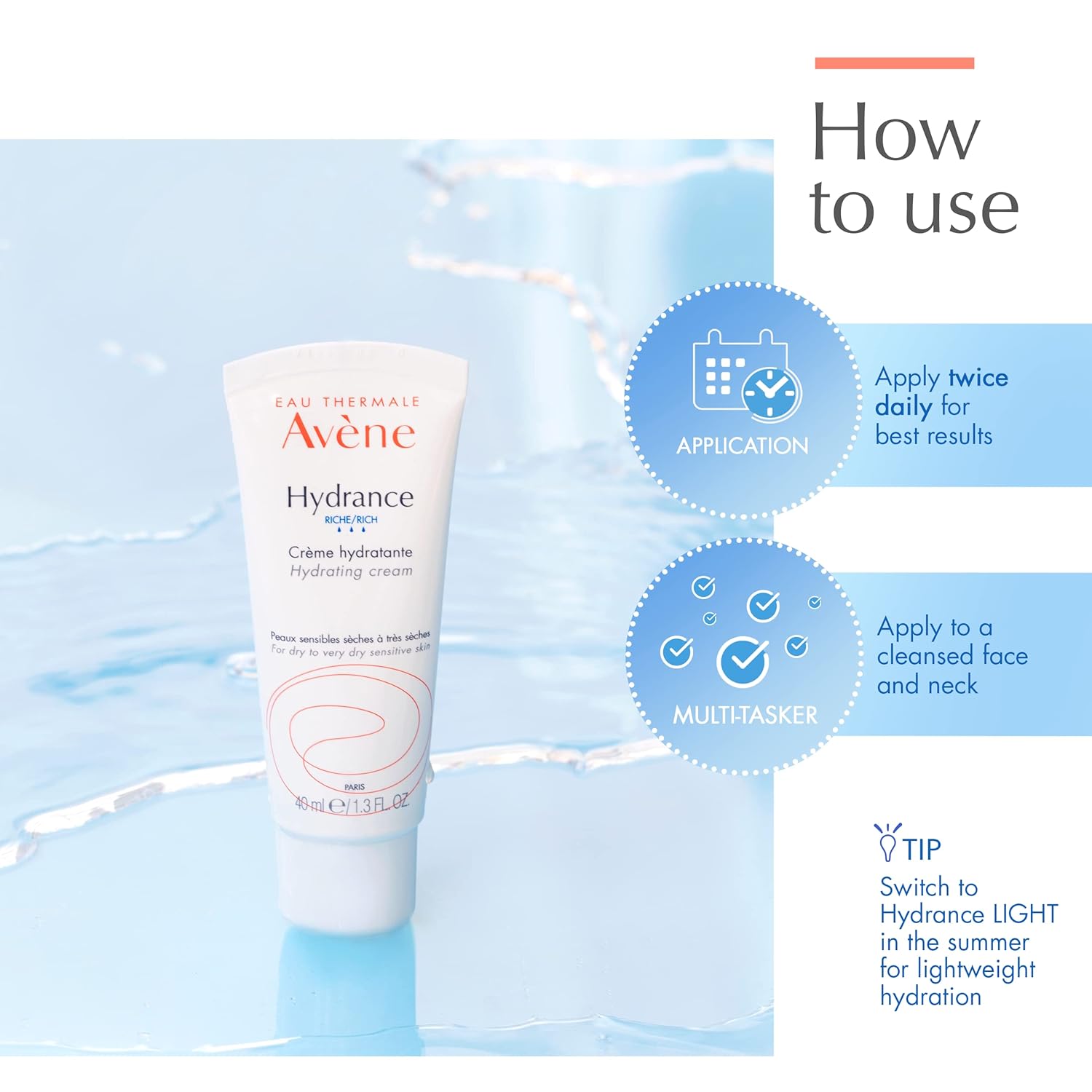 Avène Hydrance Rich Hydrating Cream, Daily Face Moisturizer, Soothes Feelings Of Skin Tightness & Discomfort Associated With Dryness, Dry Skin Moisturizer, Non-Comedogenic, 1.3 Oz