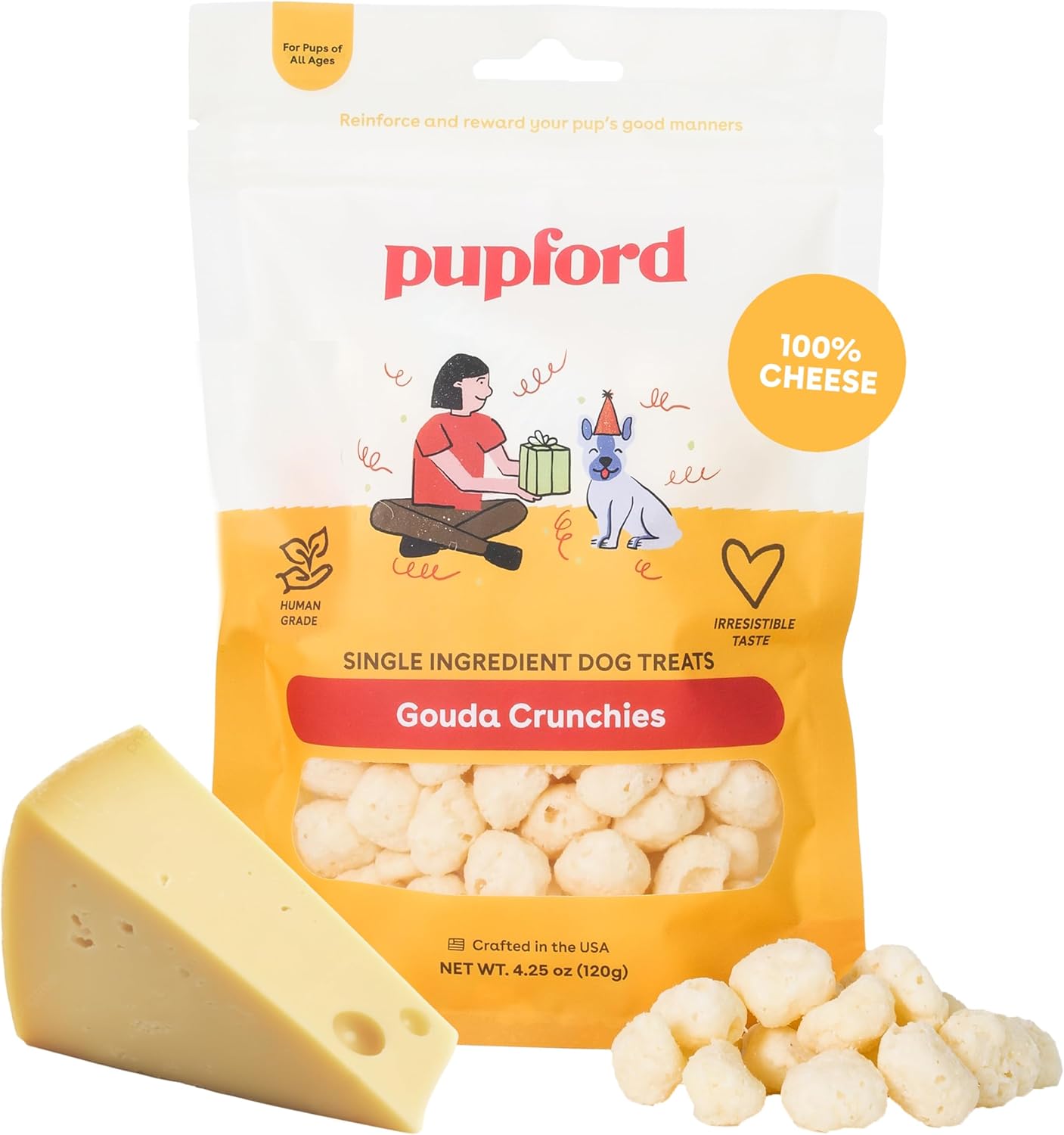 Pupford Cheese Crunchies, Premium Single-Ingredient Treat For Dogs & Puppies (Gouda, 7.50 Oz)