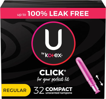 U By Kotex Click Compact Tampons, Regular Absorbency, Unscented, 32 Count