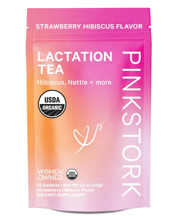 Pink Stork Organic Lactation Tea for Breast Milk Supply and Flow - Breastfeeding Support Tea with Fenugreek, Goat's Rue, Vitamin C, Nursing Essentials - 12 Sachets