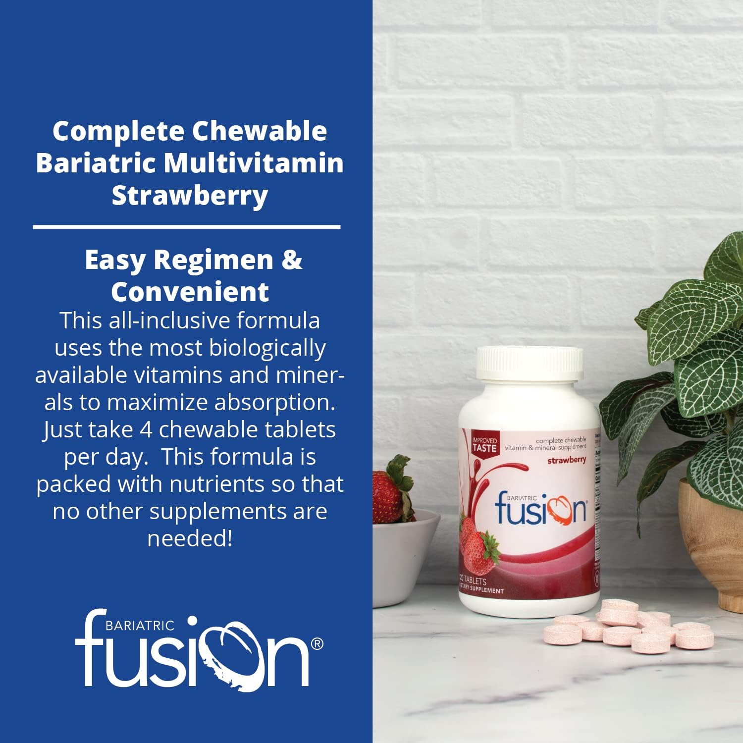 Bariatric Fusion Strawberry Complete Chewable Bariatric Multivitamin With Iron For Bariatric Surgery Patients Including Gastric Bypass And Sleeve Gastrectomy - 120 Tablets